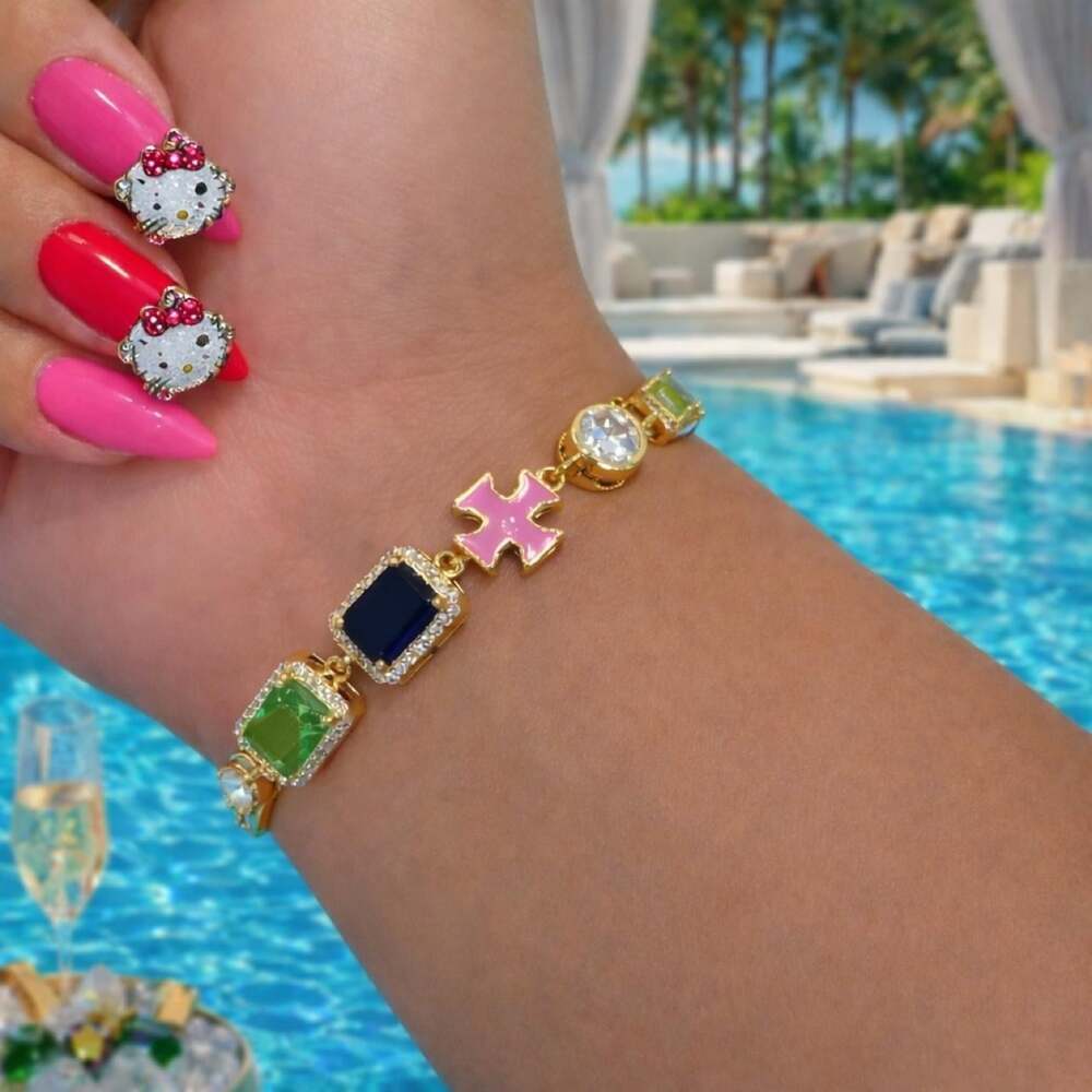 Multi Colored Gemstone Bracelet With Pink 8 Feb - Picture 3 of 4